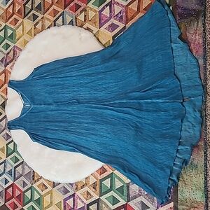 NWT Soft Surroundings Sonoma Blue Crepe Gauze Casual Summer Boho Hippie Dress